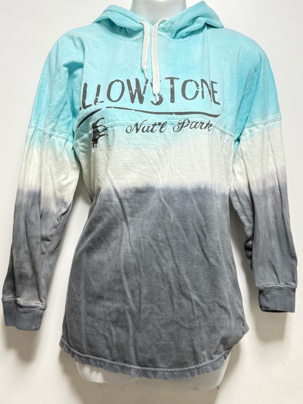 Yellowstone National Park Ombre Hooded Sweatshirt - Aqua/Gray